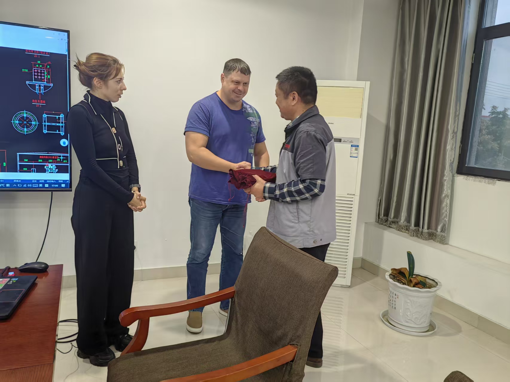 Business exchange with customer